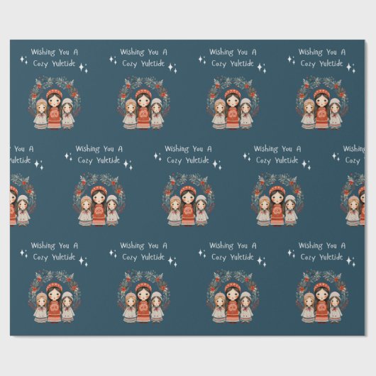 Hygge Kerstmoeder en Dochters Krans Cadeaupapier (Vlak)