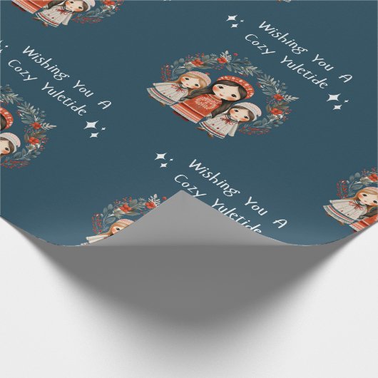 Hygge Kerstmoeder en Dochters Krans Cadeaupapier (Hoek)