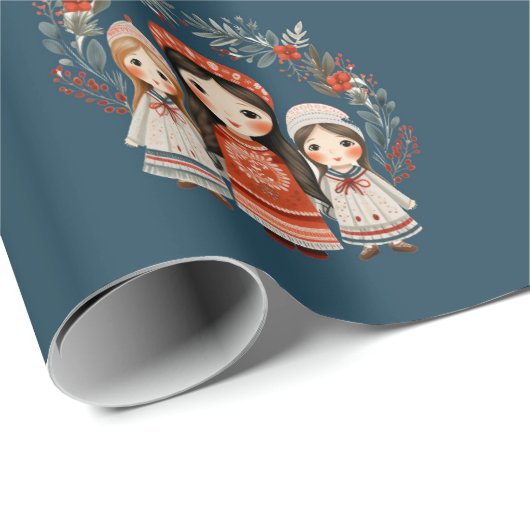 Hygge Kerstmoeder en Dochters Krans Cadeaupapier (Rol Hoek)