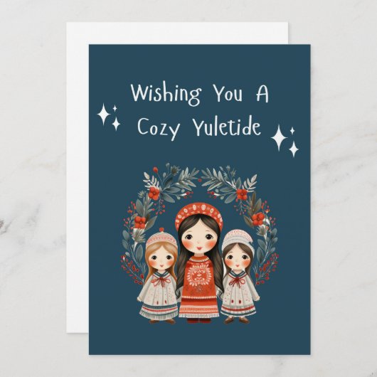 Hygge Kerstmoeder en Dochters Krans Feestdagenkaart (Voorkant / Achterkant)