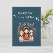 Hygge Kerstmoeder en Dochters Krans Feestdagenkaart (Staand voorkant)