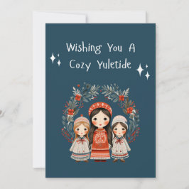 Hygge Kerstmoeder en Dochters Krans Feestdagenkaart