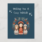 Hygge Kerstmoeder en Dochters Krans Feestdagenkaart (Voorkant)