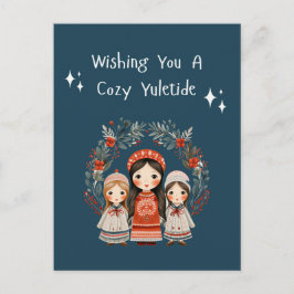 Hygge Kerstmoeder en Dochters Krans Feestdagenkaart