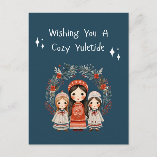 Hygge Kerstmoeder en Dochters Krans Feestdagenkaart (Voorkant)