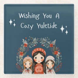 Hygge Kerstmoeder en Dochters Krans Glazen Onderzetter