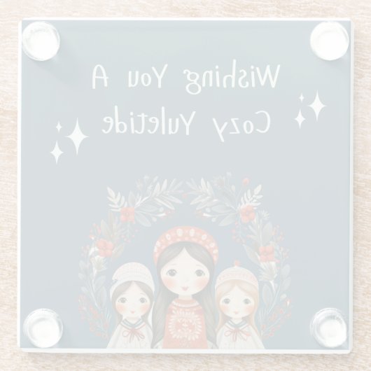 Hygge Kerstmoeder en Dochters Krans Glazen Onderzetter (Achterkant)