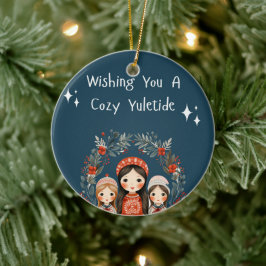 Hygge Kerstmoeder en Dochters Krans Keramisch Ornament