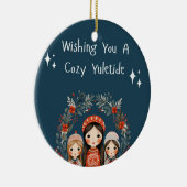 Hygge Kerstmoeder en Dochters Krans Keramisch Ornament (Rechts)