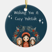 Hygge Kerstmoeder en Dochters Krans Keramisch Ornament (Voorkant)