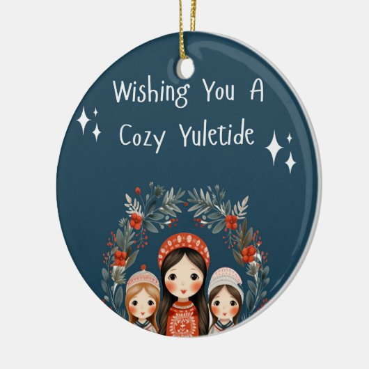 Hygge Kerstmoeder en Dochters Krans Keramisch Ornament (Links)