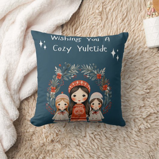 Hygge Kerstmoeder en Dochters Krans Kussen (Deken)