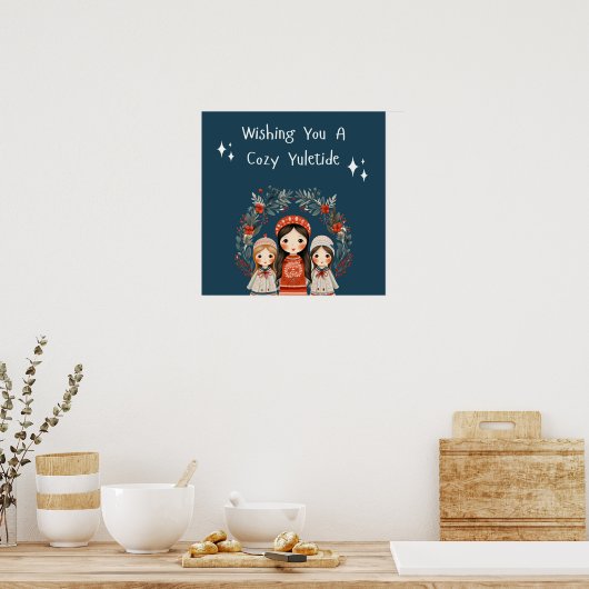 Hygge Kerstmoeder en Dochters Krans Poster (Keuken)