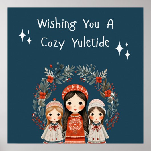 Hygge Kerstmoeder en Dochters Krans Poster (Voorkant)