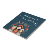 Hygge Kerstmoeder en Dochters Krans Tegeltje (Zijkant)