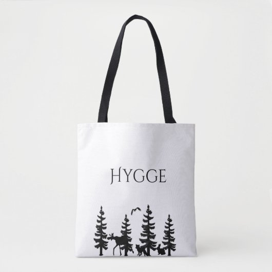 Hygge met cartoonbomen en -dieren in zwart tote bag (Voorkant)