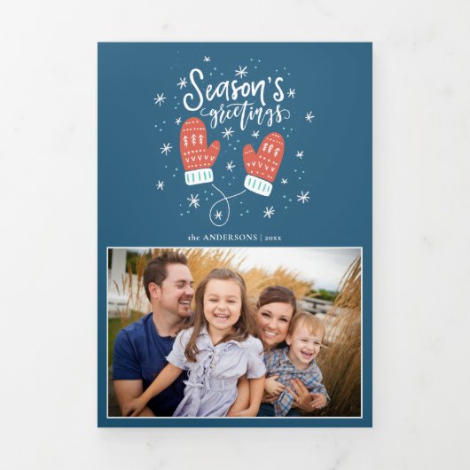 Hygge Mittens Trifold Fold Christmas Holiday Drieluik Kaart (Cover)