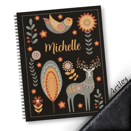 Hygge Scandinavian Folk Art Custom Name Personal Notitieboek