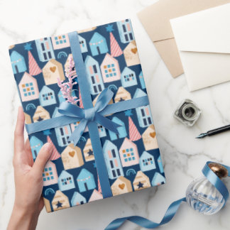 Hygge Scandinavian Nordic Houses Kerstmis Cadeaupapier
