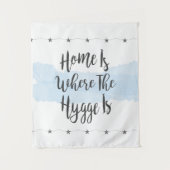 Hygge Waterverf Gezellig Huis Pastel Blauw Wit Wandkleed (Voorkant)