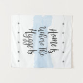 Hygge Waterverf Gezellig Huis Pastel Blauw Wit Wandkleed (Voorkant (horizontaal))