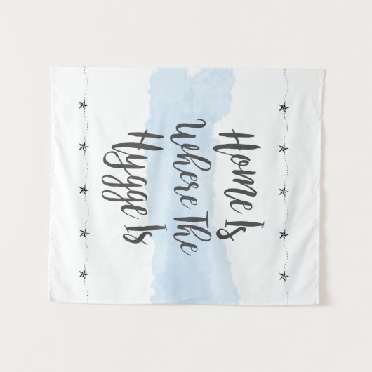 Hygge Waterverf Gezellig Huis Pastel Blauw Wit Wandkleed (Voorkant (horizontaal))