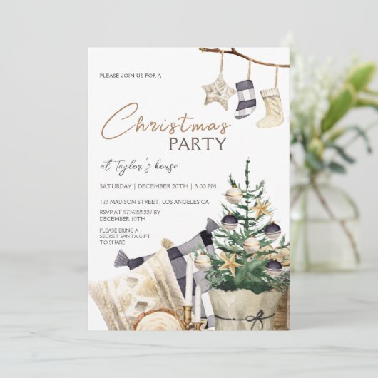 Hygge Waterverf Tree | Uitnodiging voor kerstfeest (Staand voorkant)