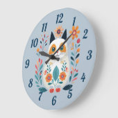 Hygge White Flower Cat Folk Art Grote Klok (Hoek)