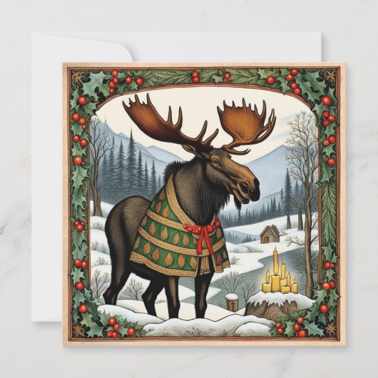 Hygge Winter Moose Vakantie Kaart Notitiekaartje (Voorkant)