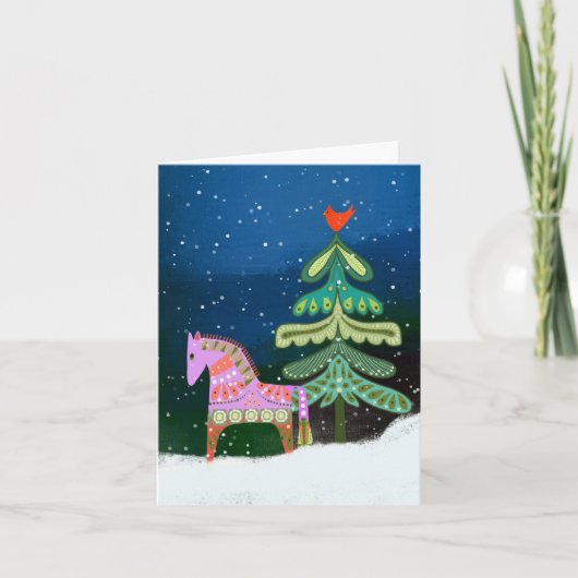 Hygge Winterpaard en Tree BLANK Wenskaart Bedankkaart (Voorkant)