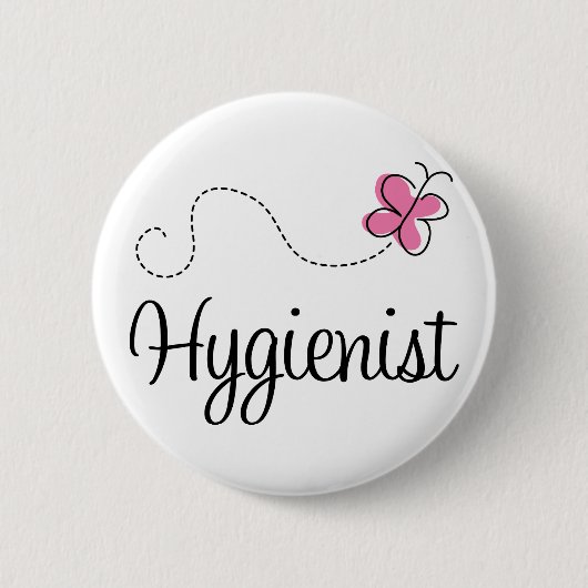 Hygienist voor roze vlinder ronde button 5,7 cm (Voorkant)