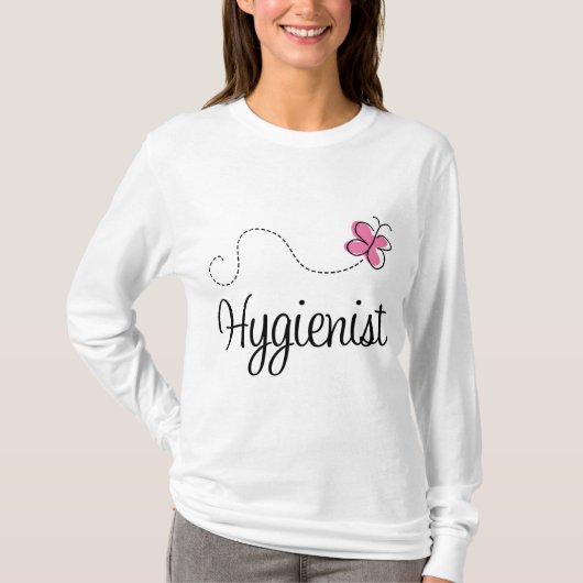 Hygienist voor roze vlinder t-shirt (Voorkant)