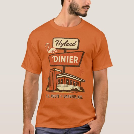 Hyland Diner Danvers, MA Retro Route 1 Roadside Di T-shirt (Voorkant)