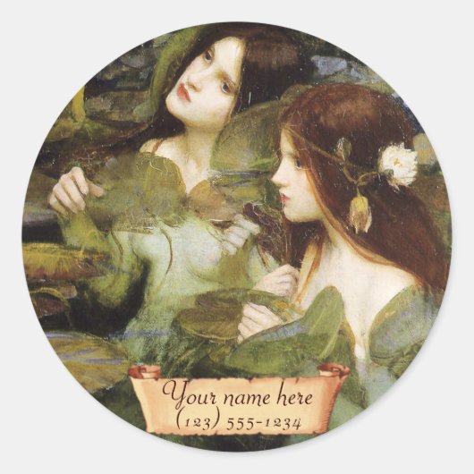 "Hylas and the Nymphs" Pre-Raphaelite Bookplate Ronde Sticker (Voorkant)