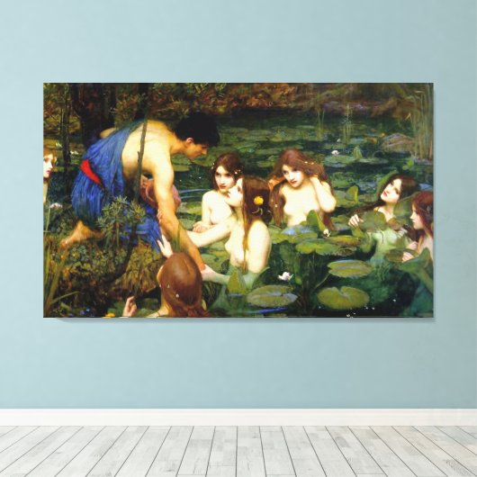 Hylas en de nimfen ~ John William Waterhouse Canvas Afdruk (Insitu (Houten vloer))