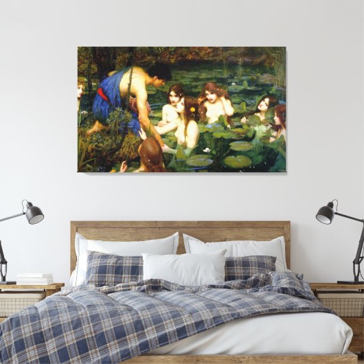 Hylas en de nimfen ~ John William Waterhouse Canvas Afdruk (Insitu (Slaapkamer))
