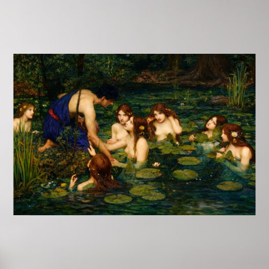 Hylas en de nimfen van John William Waterhouse Poster (Voorkant)
