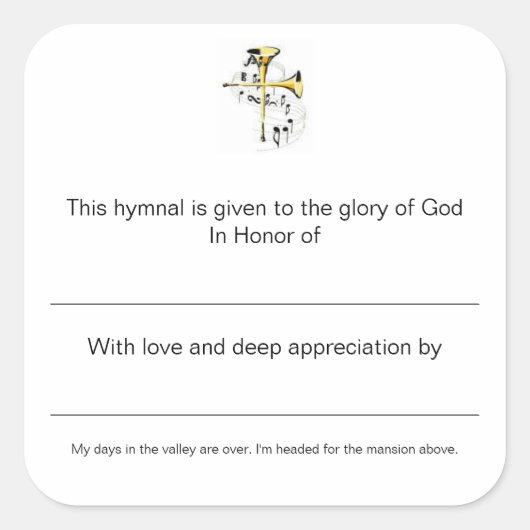 Hymische Borden ter ere van Vierkante Sticker (Voorkant)