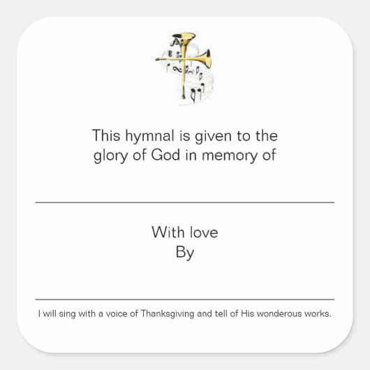 Hymnal Borden ter nagedachtenis van Vierkante Sticker (Voorkant)