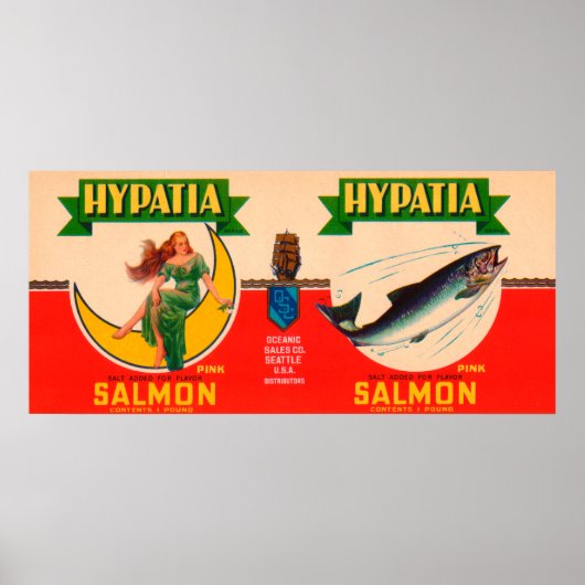 Hypatia Merk Salmon Label- Seattle, WA Poster (Voorkant)