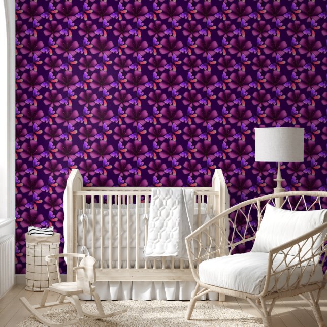Hyper-Bloom Paarse Vlinder: Donkere Maximalistisch Behang (Kinderen)