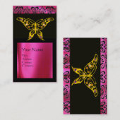 HYPER BUTTERFLY BLACK PINK FUCHSIA SILK DAMASK VISITEKAARTJE (Voorkant / Achterkant)