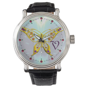 HYPER BUTTERFLY MONOGRAM, Aqua Blue Fractals Horloge