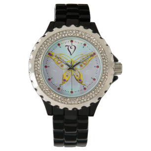 HYPER BUTTERFLY MONOGRAM, Aqua Blue Fractals Horloge