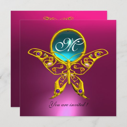 HYPER BUTTERFLY MONOGRAM, blauw, aquamarine roze Kaart (Voorkant / Achterkant)