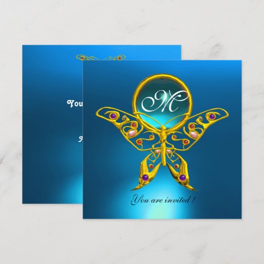 HYPER BUTTERFLY MONOGRAM, blue turquase aquamarine Kaart (Voorkant / Achterkant)