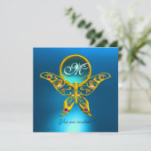 HYPER BUTTERFLY MONOGRAM, blue turquase aquamarine Kaart (Staand voorkant)