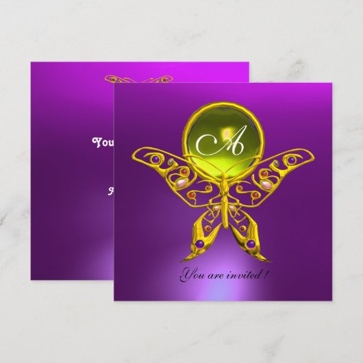 HYPER BUTTERFLY MONOGRAM, gele topaz, paars Kaart (Voorkant / Achterkant)