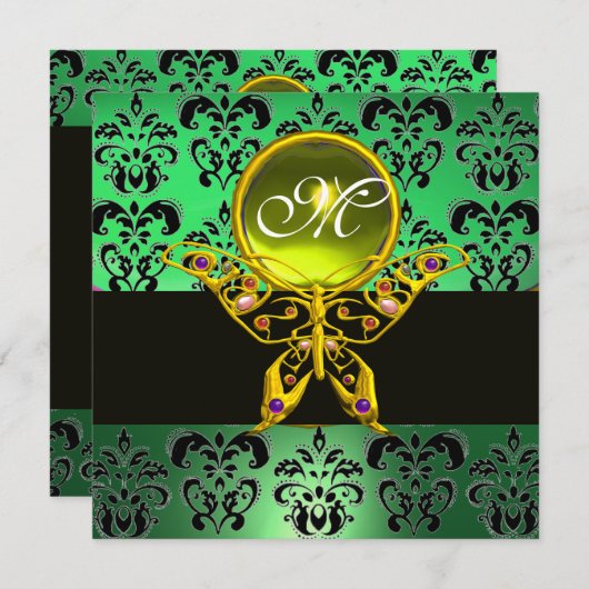 HYPER BUTTERFLY MONOGRAM, groene vocht, gele geit Kaart (Voorkant / Achterkant)