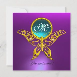 HYPER BUTTERFLY MONOGRAM, paars, blauw, aquamarine Kaart